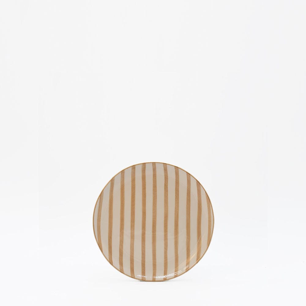 Assiette à pain rayée moka et blanche I Vaisselle du Portugal en ligne Assiette rayée "Costa Nova Mar" 15cm - Moka