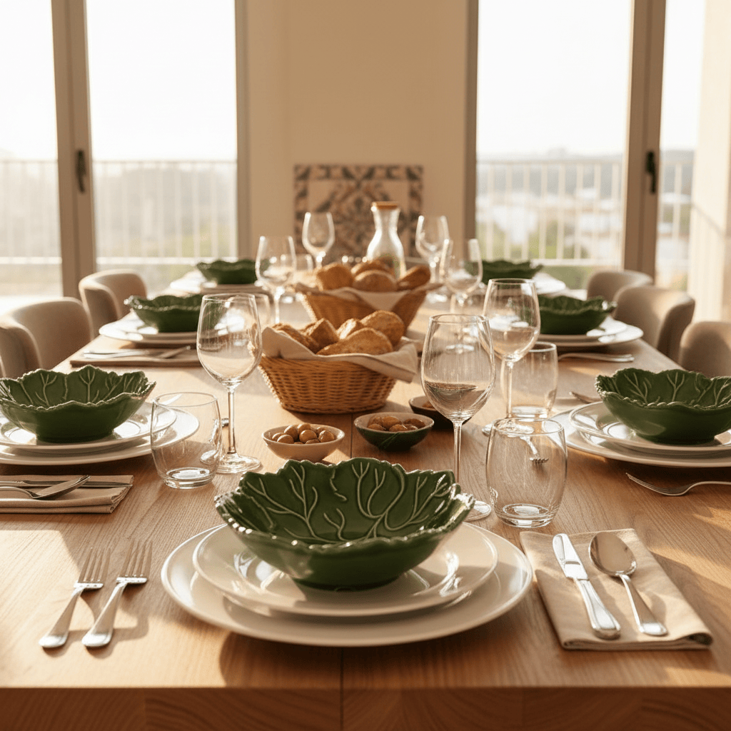 Assiette creuse en céramique du Portugal Bol en céramique "Folha" vert - 17cm