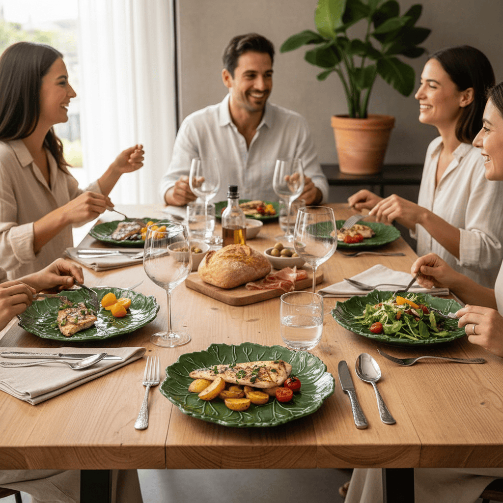 Assiette en céramique portugaise Assiette en céramique "Folha" verte - 27cm