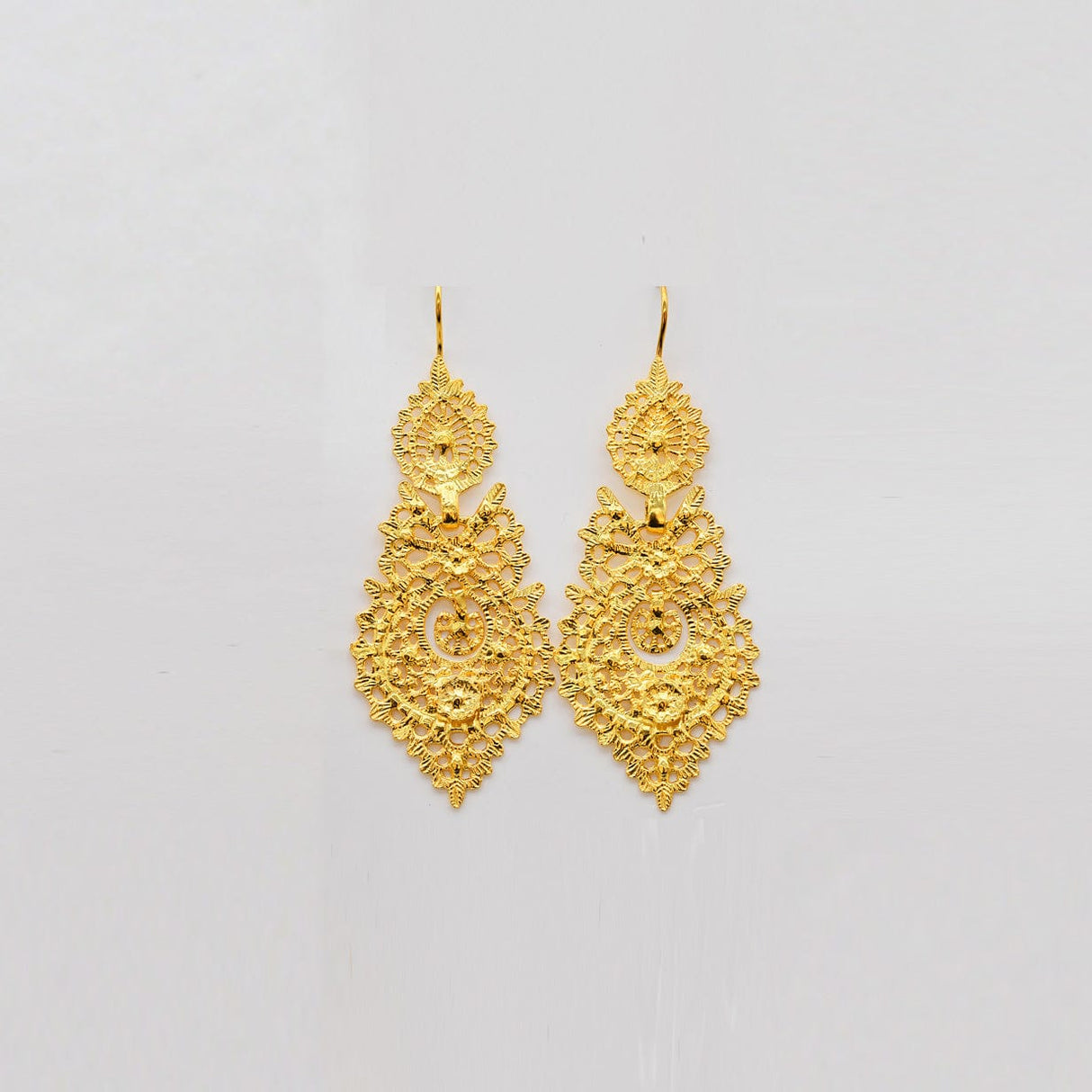 Boucles d’Oreilles Brincos à Rainha – Filigrane Portugais 5,5 cm Brincos À Rainha I Boucles d'oreille en argent doré - 5.5cm