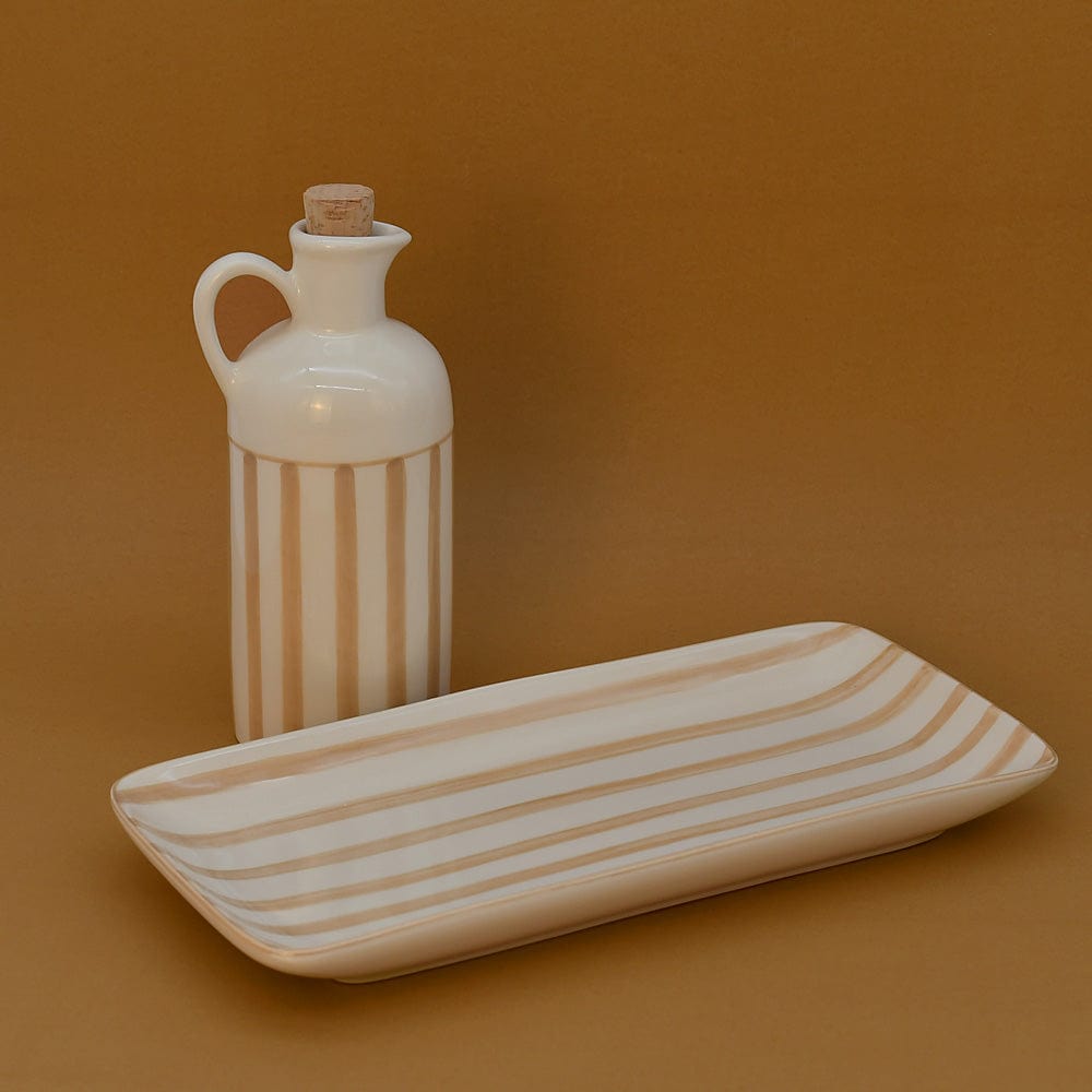 Carafe rayée moka et blanche avec bouchon en liège Carafe à bouchon rayée "Costa Nova Mar" 18cm - Moka