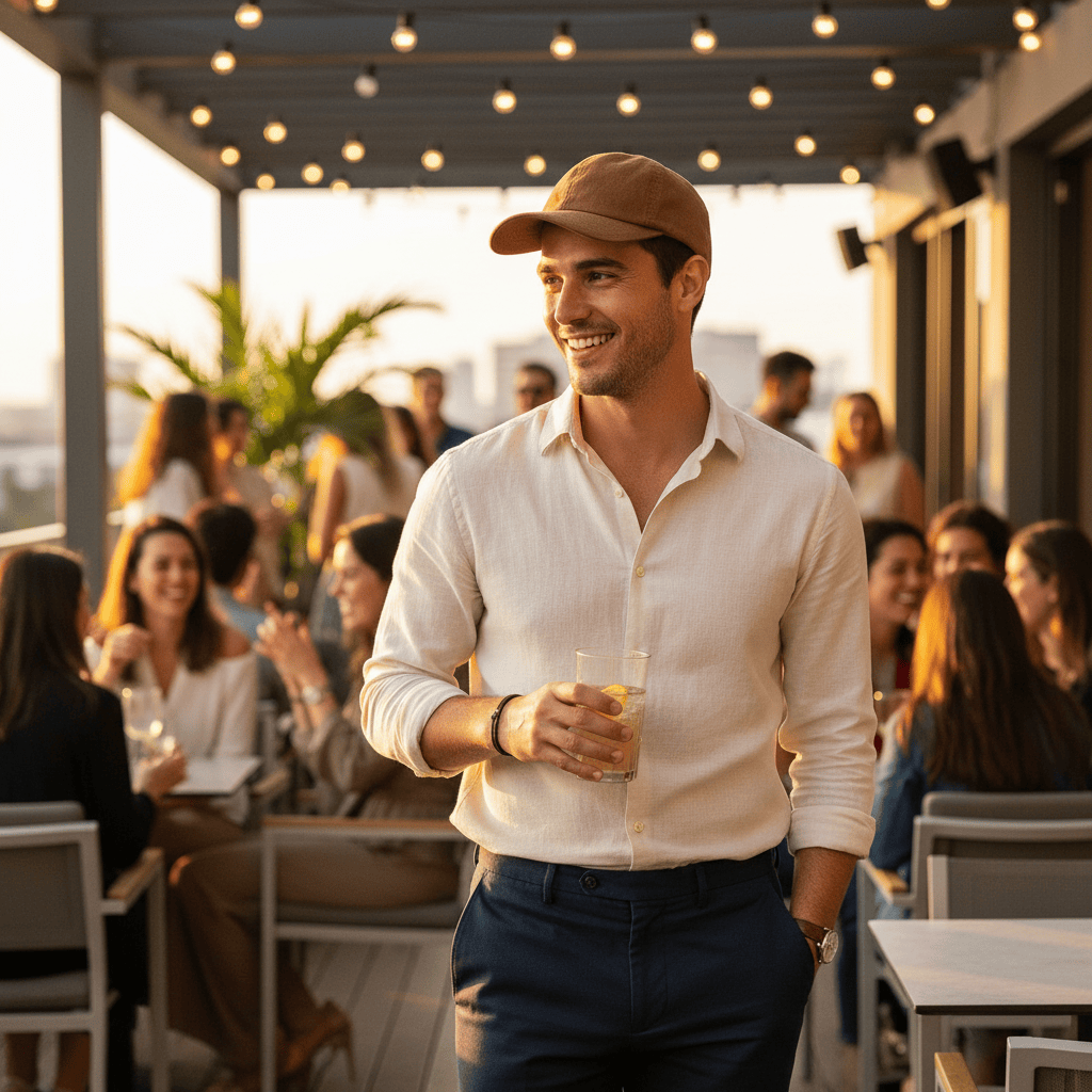 Casquette Gavroche en lin Bleu Denim Casquette en lin - Camel