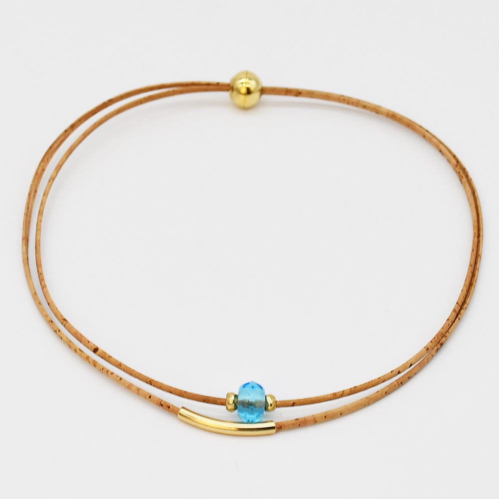 Collier en liège et 4 perles grises élégant et artisanal Collier en liège et perle - Turquoise