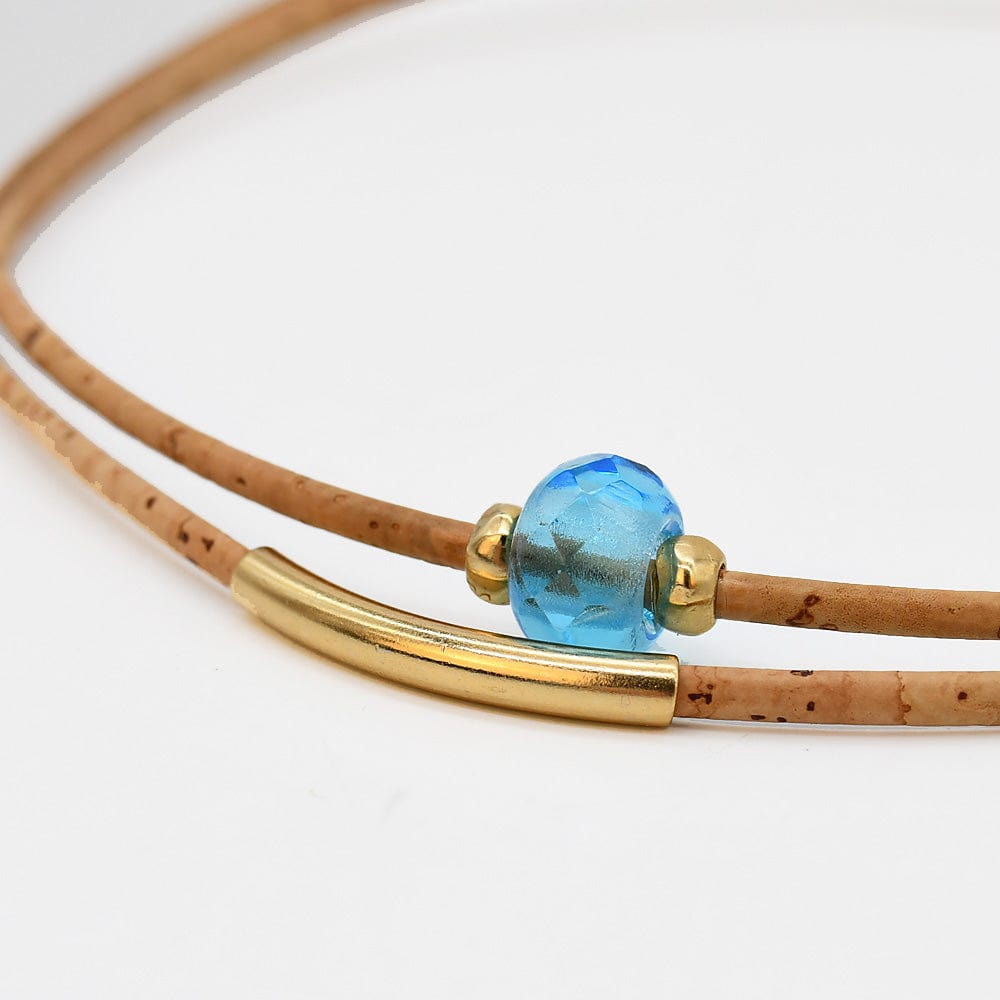 Collier en liège et 4 perles grises élégant et artisanal Collier en liège et perle - Turquoise