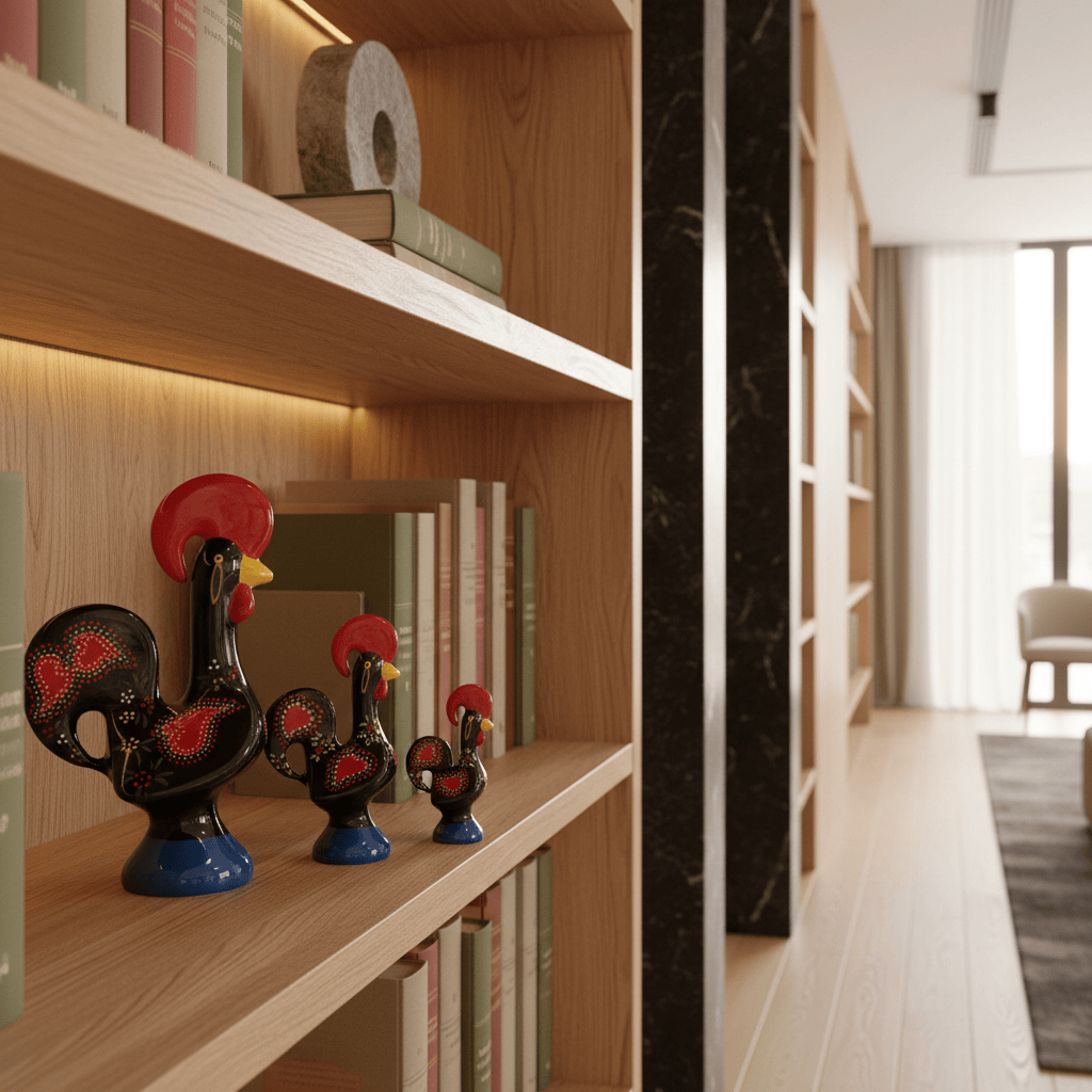 Coq du Portugal traditionnel blanc Coq de Barcelos traditionnel en céramique - Noir