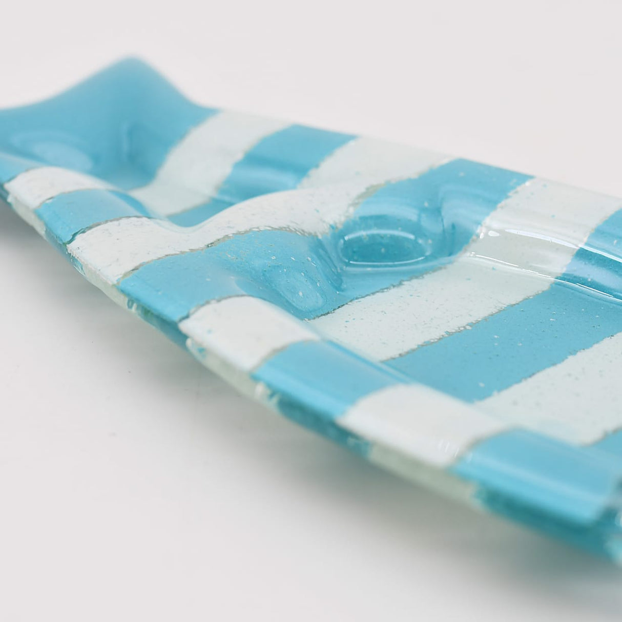 Coupe à olive verre fusionné turquoise blanc rayé – apéritif portugais Coupe à olive en verre - Turquoise