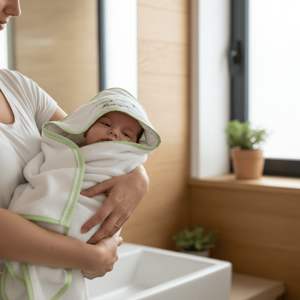 Drap de bain à capuche vert aux motifs sardines portugaises Drap de bain à capuche en coton "Sardinhas" - Vert