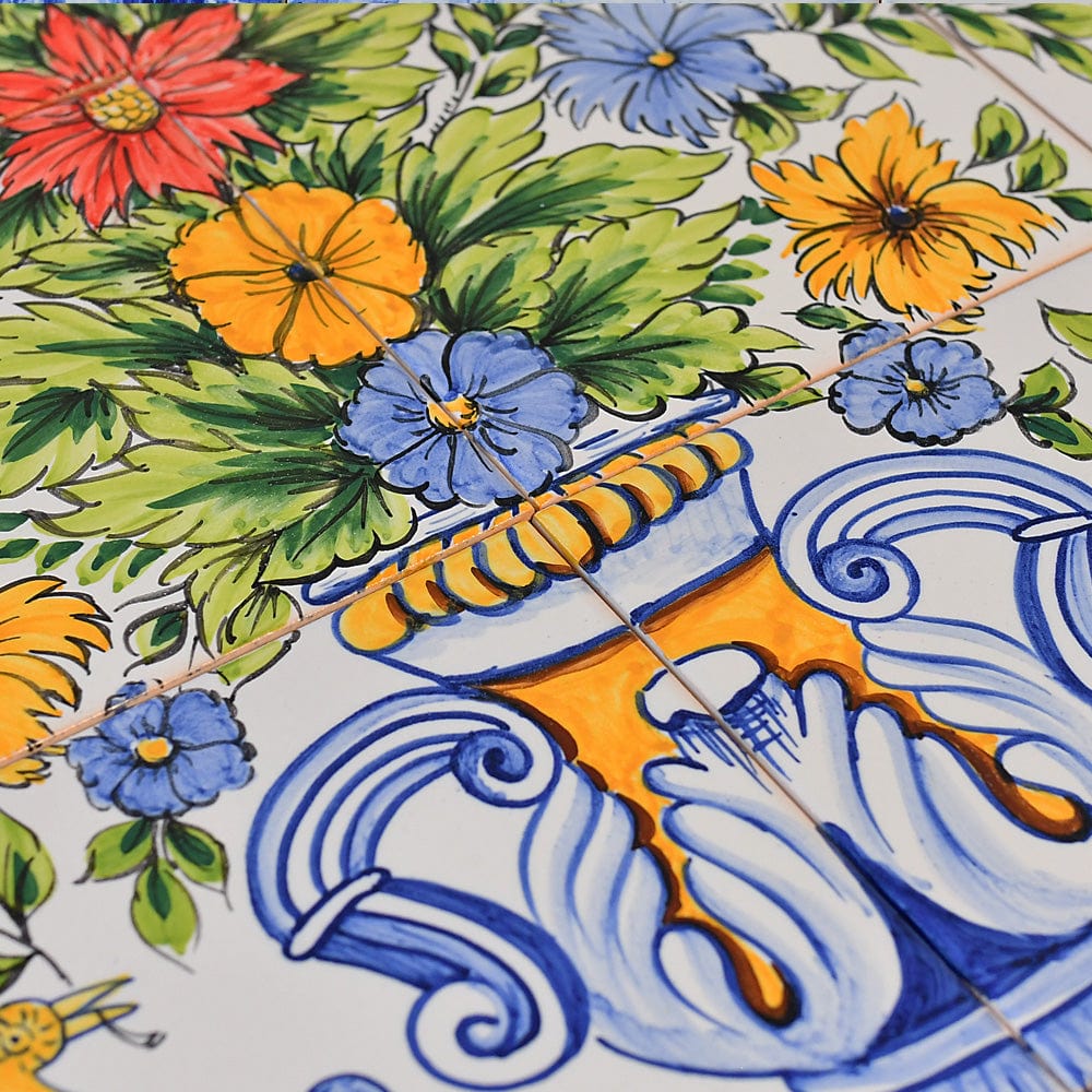 Fresque d'azulejos portugais peinte à la main I Motifs floraux Fresque d'azulejos 90x60cm