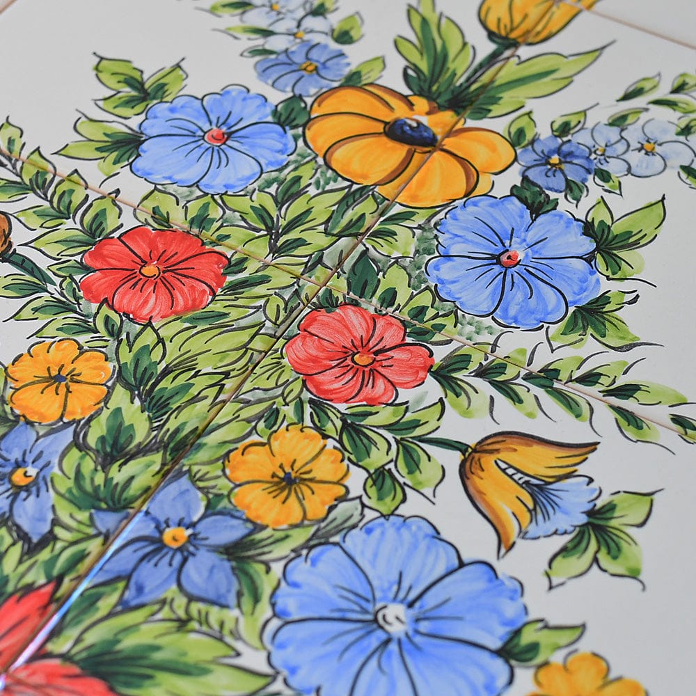 Fresque d'azulejos portugais peinte à la main I Motifs floraux Fresque d'azulejos 90x60cm