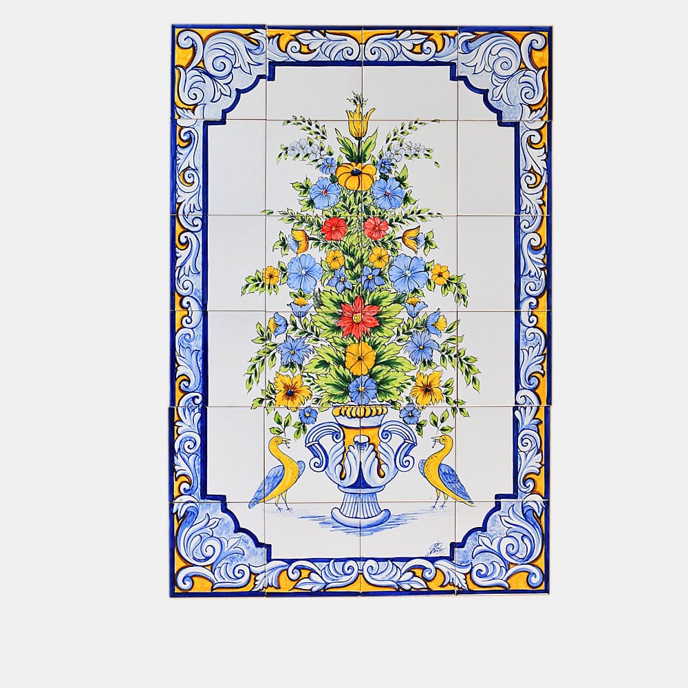 Fresque d'azulejos portugais peinte à la main I Motifs floraux Fresque d'azulejos 90x60cm