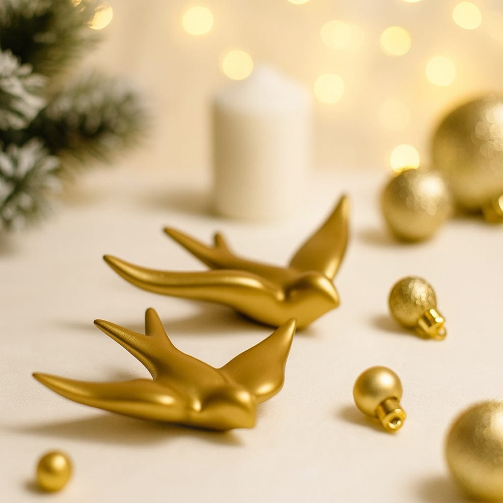 Hirondelle en céramique dorée I Produit artisanal du Portugal Hirondelle lisse en céramique dorée