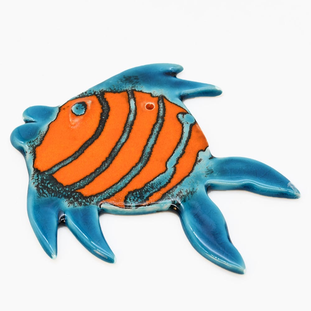 mobile poisson en céramique orange et bleu Suspension en céramique