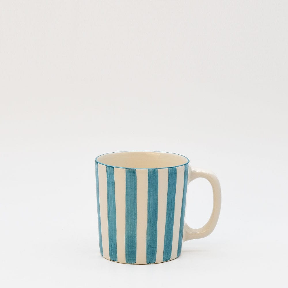 Mug en céramique portugaise rayé turquoise et blanc Mug rayé "Costa Nova Mar" - Turquoise
