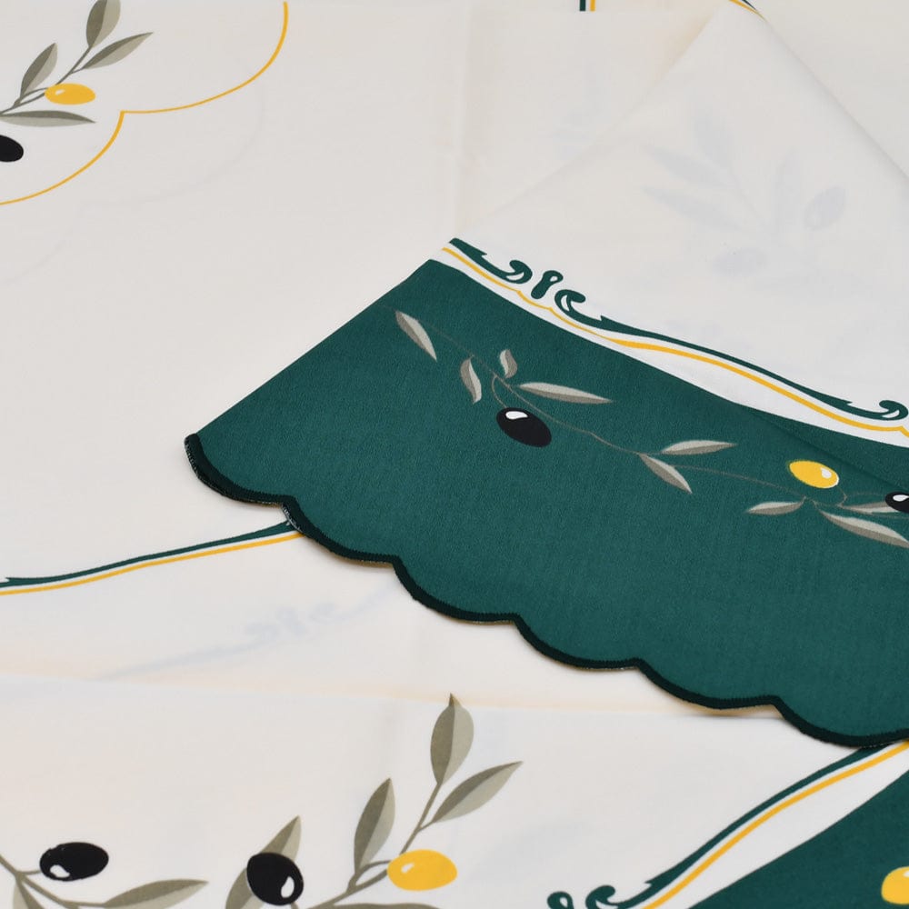 Nappe portugaise verte motifs oliviers – Coton & polyester facile à entretenir Nappe en coton "Azeitona" - Verte