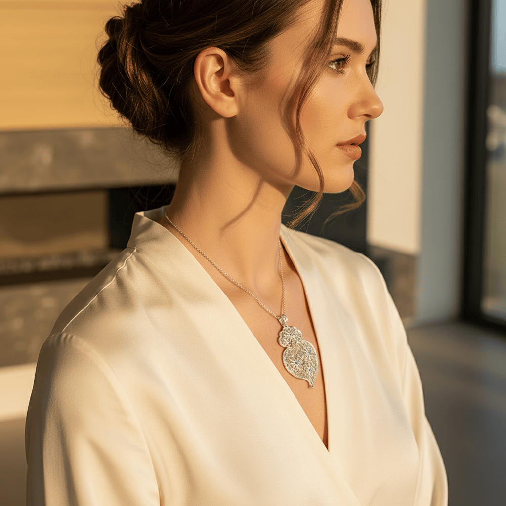 Pendentif Coeur de Viana en argent 6 cm I Vente bijoux argent Coração de Viana I Pendentif en argent - 8cm