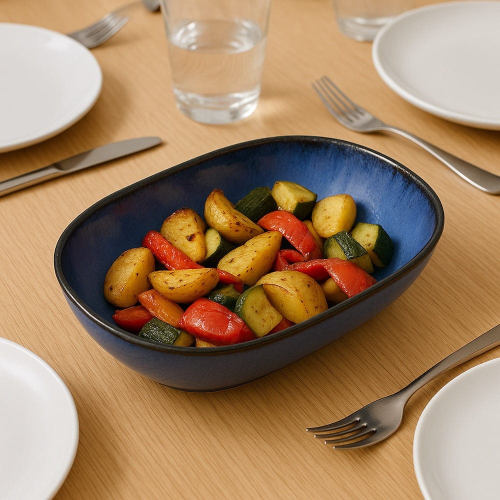 Plat de service en grès bleu de la collection portugaise Amazonia Plat ovale en grès "Amazonia" Bleu - 25cm