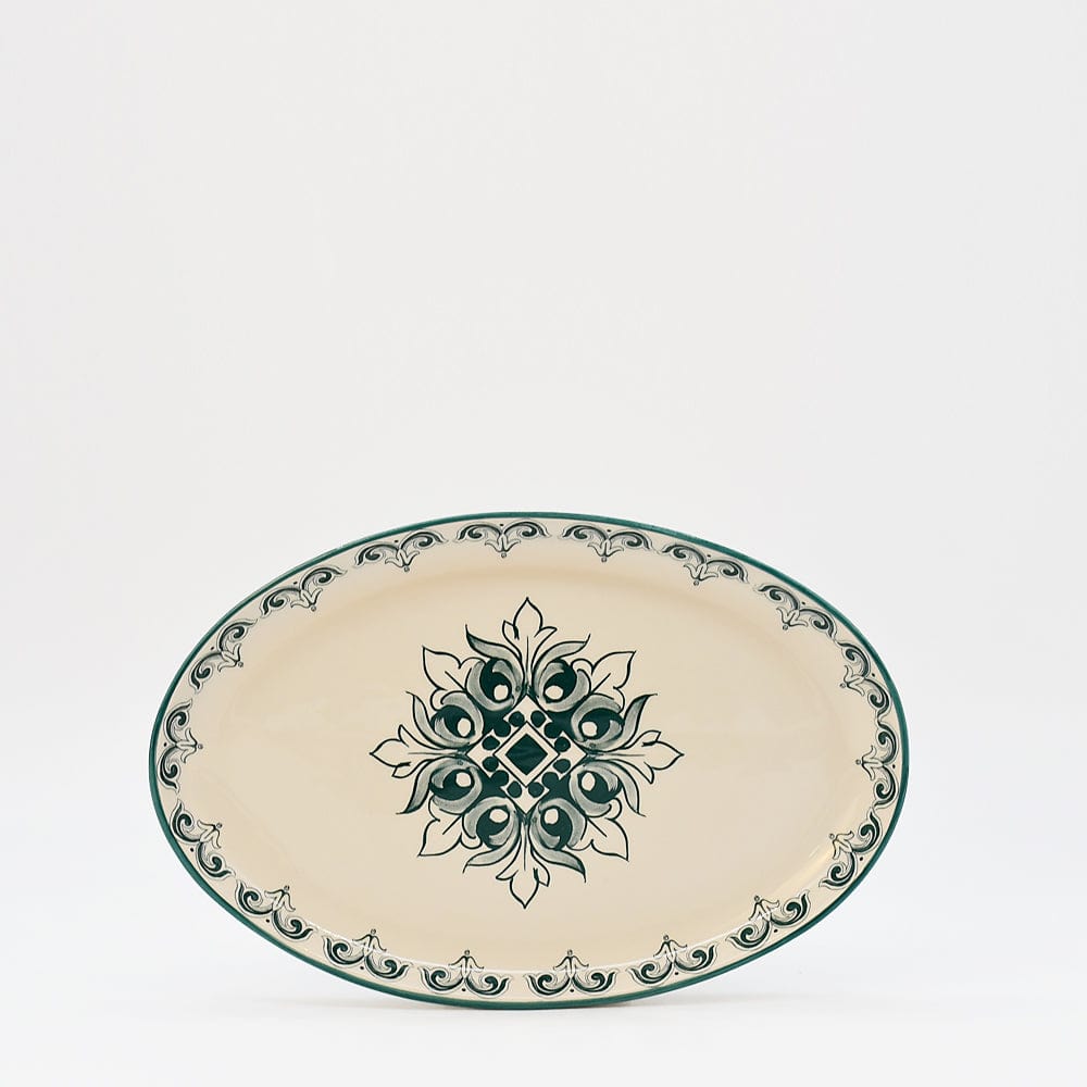 Plat ovale en céramique vert et blanc motifs Azulejos 26cm Plat ovale en céramique "Brasão" 26cm - Vert