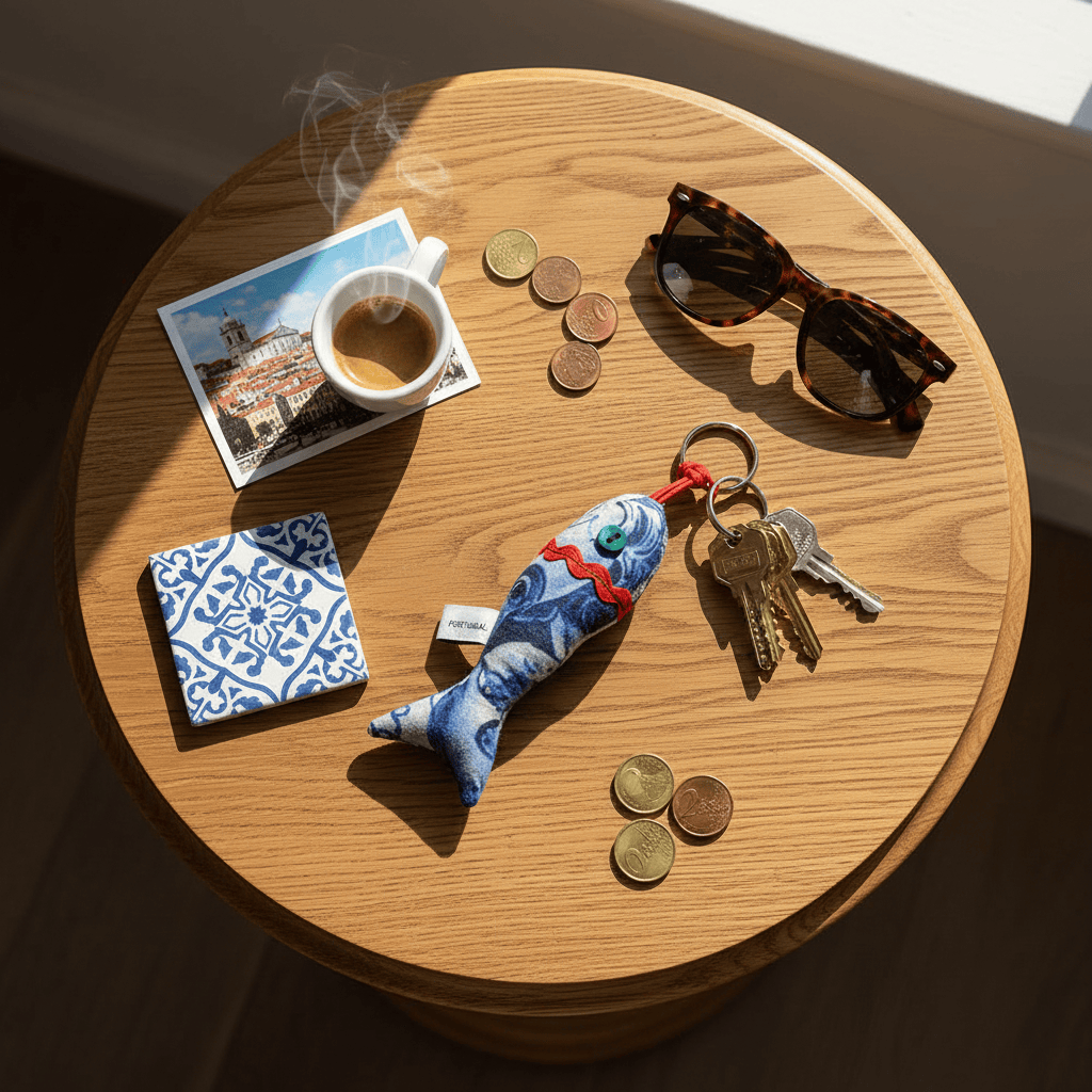 Porte clés en forme de sardine motifs azulejos Porte-clés en forme de Sardine - Azulejos