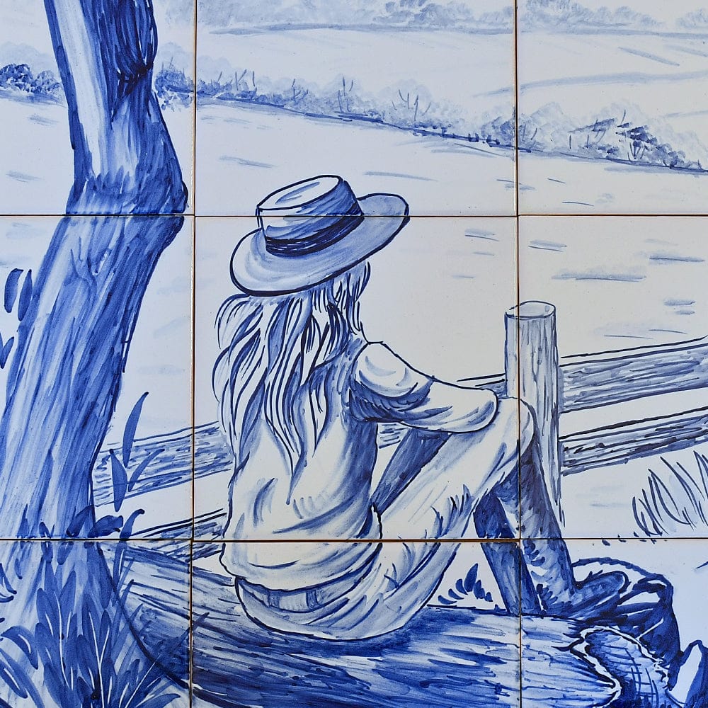 Réplique fidèle d’une fresque d’azulejos portugais du XVIIIᵉ siècle Fresque d'azulejos 90x60cm