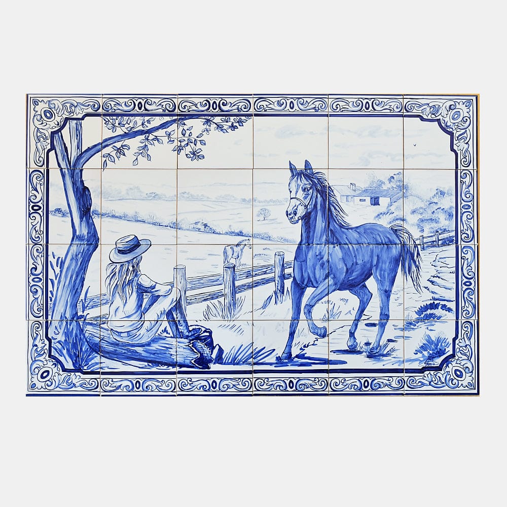Réplique fidèle d’une fresque d’azulejos portugais du XVIIIᵉ siècle Fresque d'azulejos 90x60cm