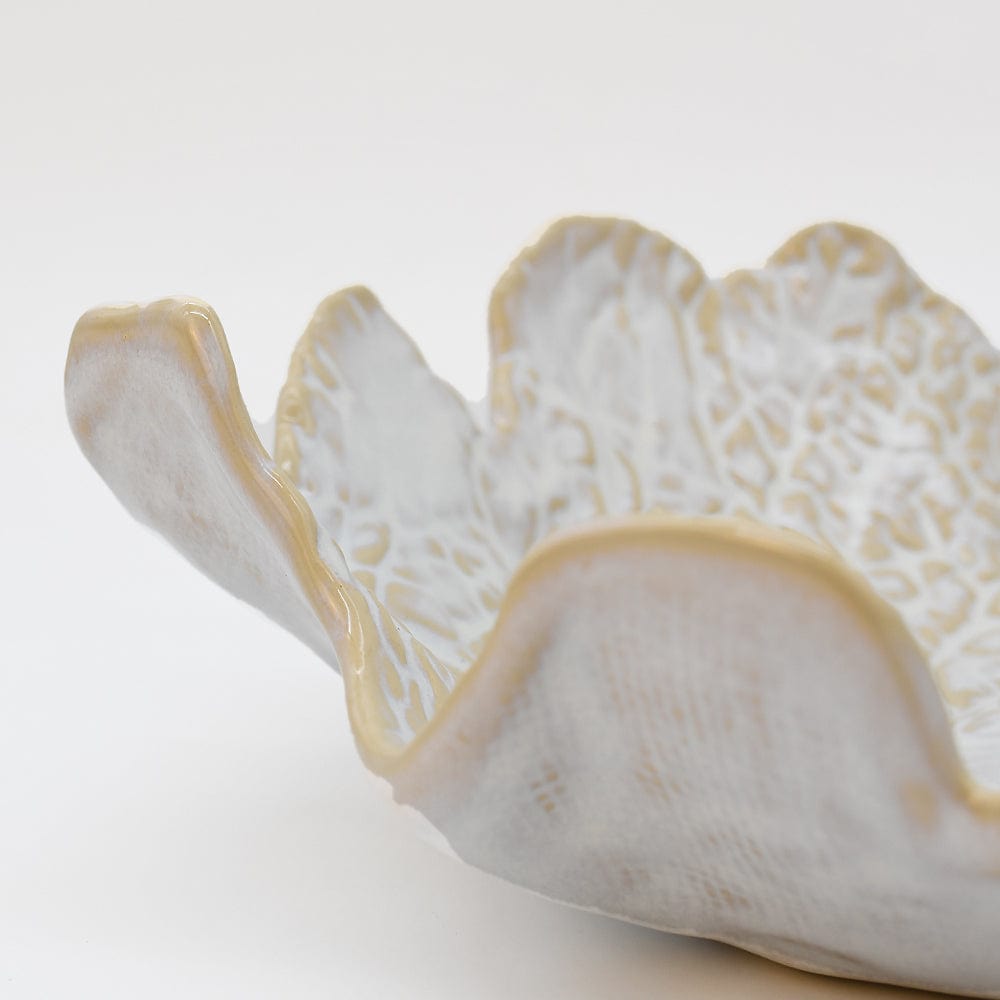 Saladier bas en grès en forme de feuille de chou Saladier en grès en forme de chou