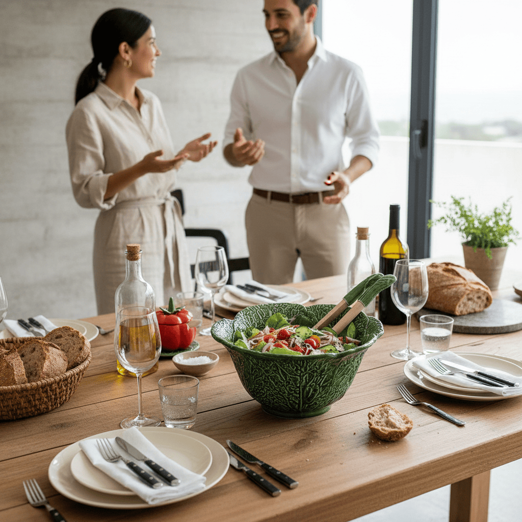 Saladier en forme de chou vert I Vaisselle traditionnelle portugaise Saladier en céramique en forme de chou - Vert