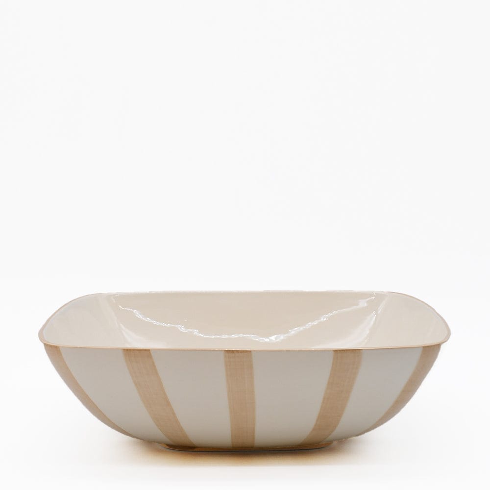 Saladier rayé moka et blanc I Vaisselle du Portugal en ligne Saladier rayé "Costa Nova Mar" 28cm - Moka