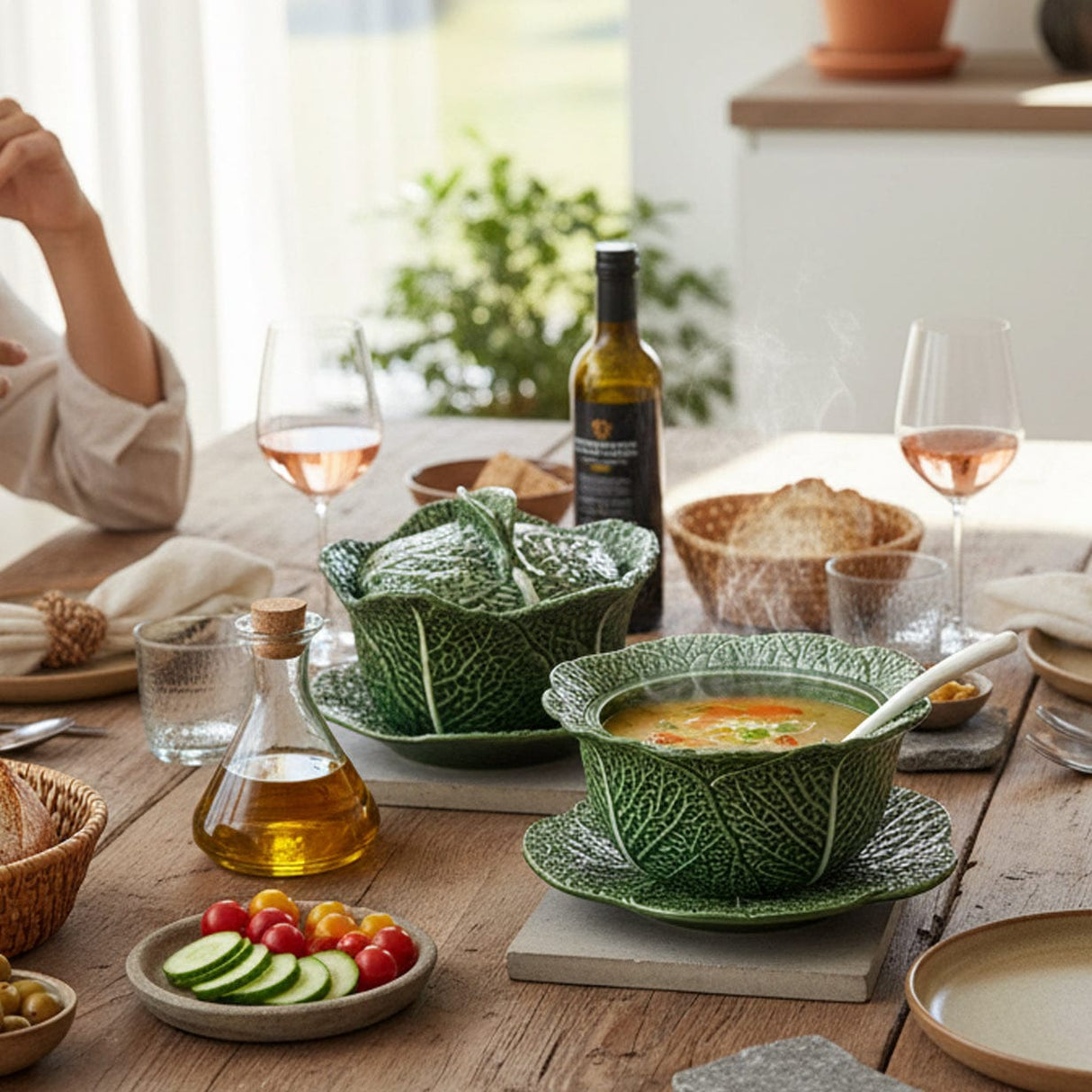 Soupière en forme de chou verte I Vaisselle portugaise de tradition Soupière en céramique en forme de chou - 20cm