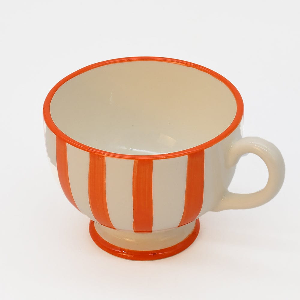 Tasse à pied en céramique portugaise rayé noir et blanc Tasse à pied "Costa Nova Mar" - Orange