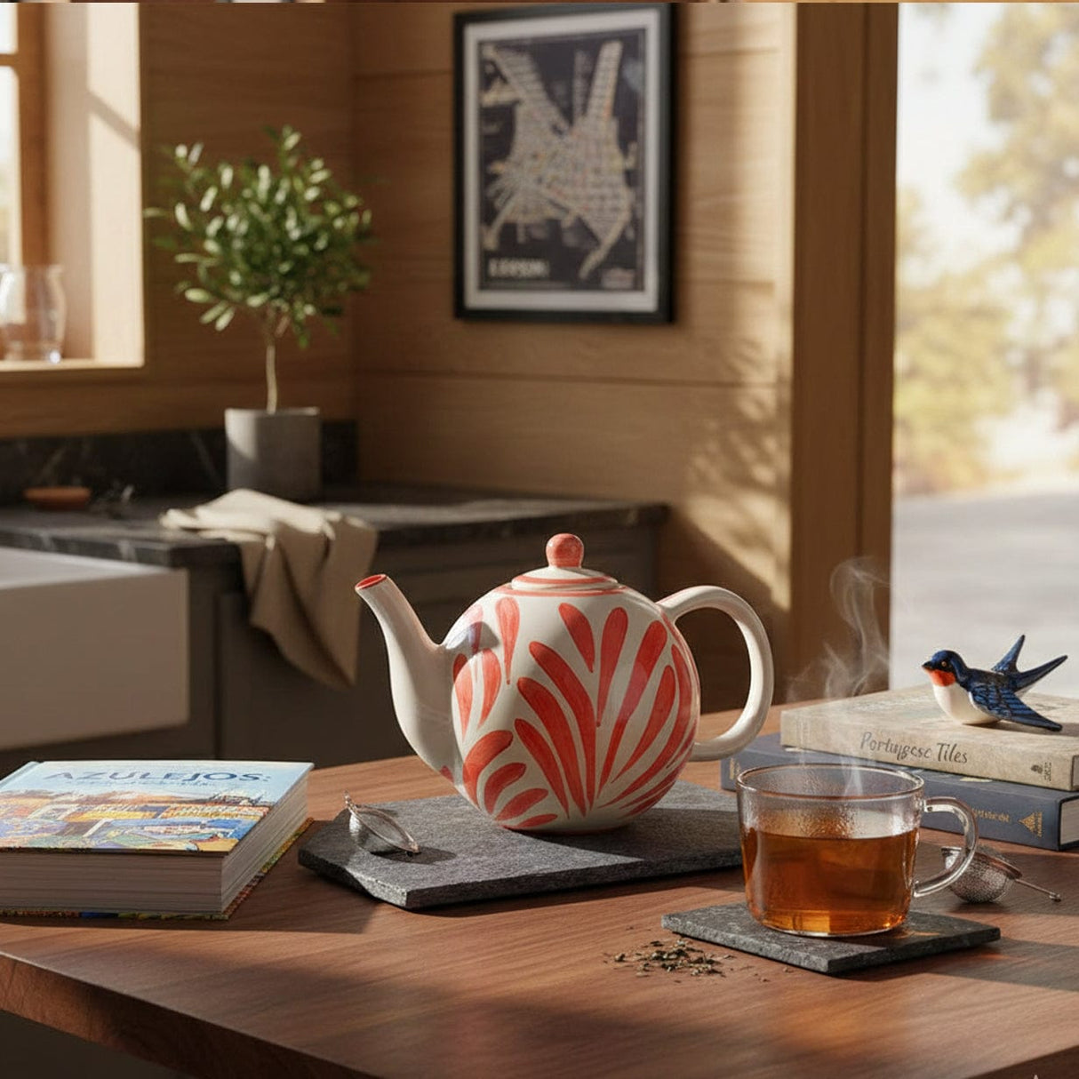 Théière boule en céramique portugaise rouge Théière boule en céramique "Andorinha" - Rouge