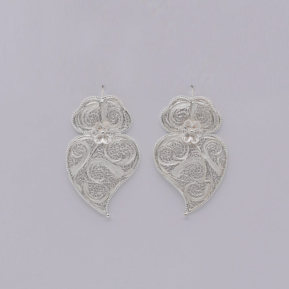 Boucles d'oreille Coeur de Viana en filigrane d'argent 6,5cm Coração de Viana I Boucles d'oreille en argent - 6,5cm