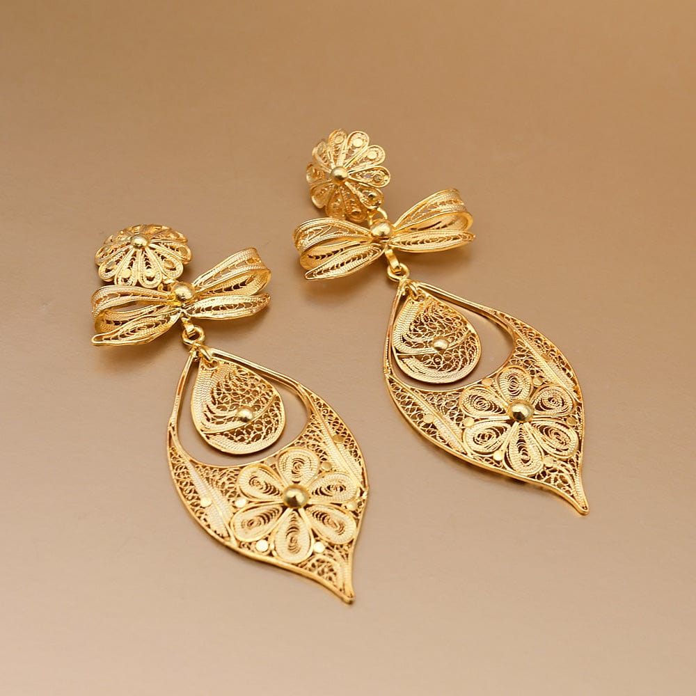 Boucles d'oreille en filigrane d'argent doré I Vente de bijoux argent Brincos À Princesa I Boucles d'oreille en argent doré - 8,5cm
