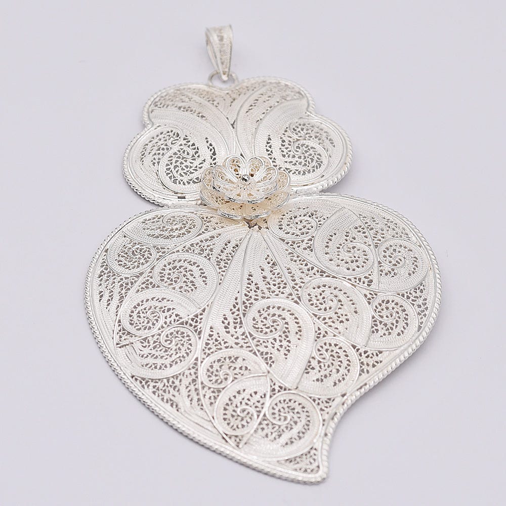 Pendentif Coeur de Viana en argent doré 11 cm I Vente bijoux argent Coração de Viana I Pendentif en argent - 11 cm