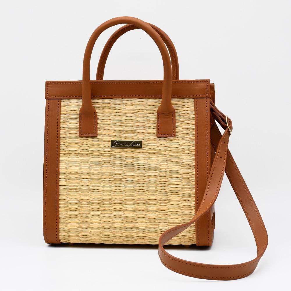 Sac en cuir et osier (jonc) 26cm - Naturel