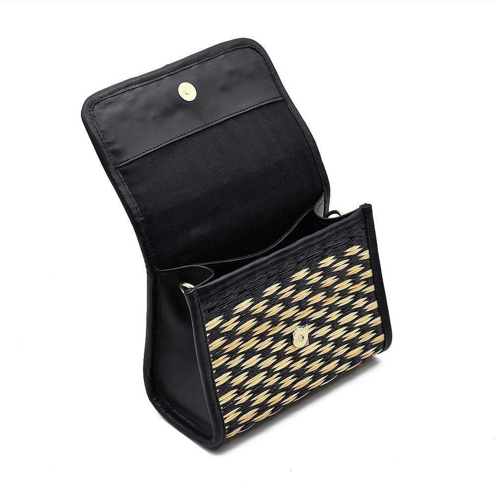 Sac à main en cuir et jonc noir I Tendance portugaise Sac en cuir et jonc