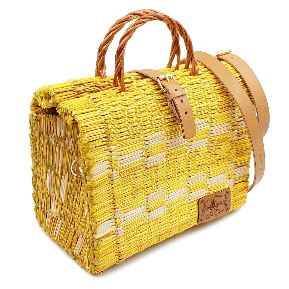 Sac cabas en osier (jonc) 26cm - Jaune & Blanc