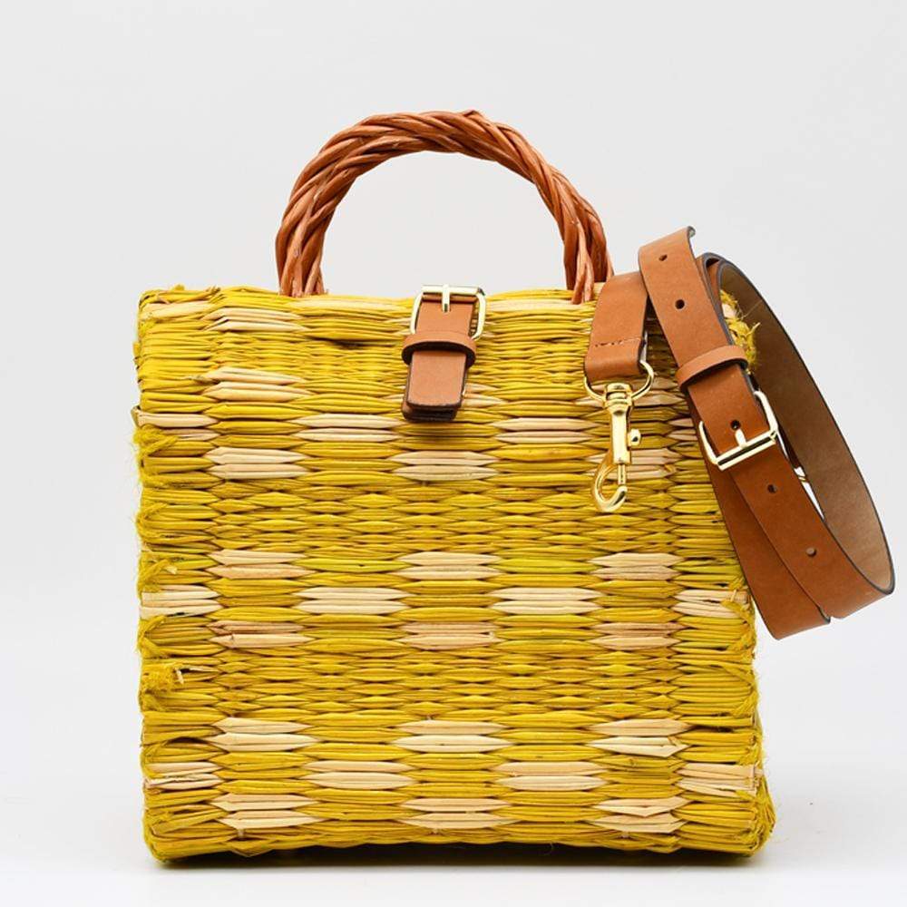 Sac cabas en osier (jonc) 26cm - Jaune & naturel