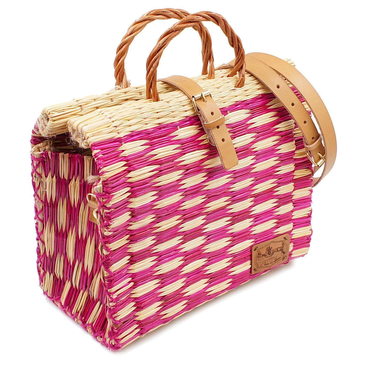 Sac cabas en osier (jonc) 30cm - Rose & naturel