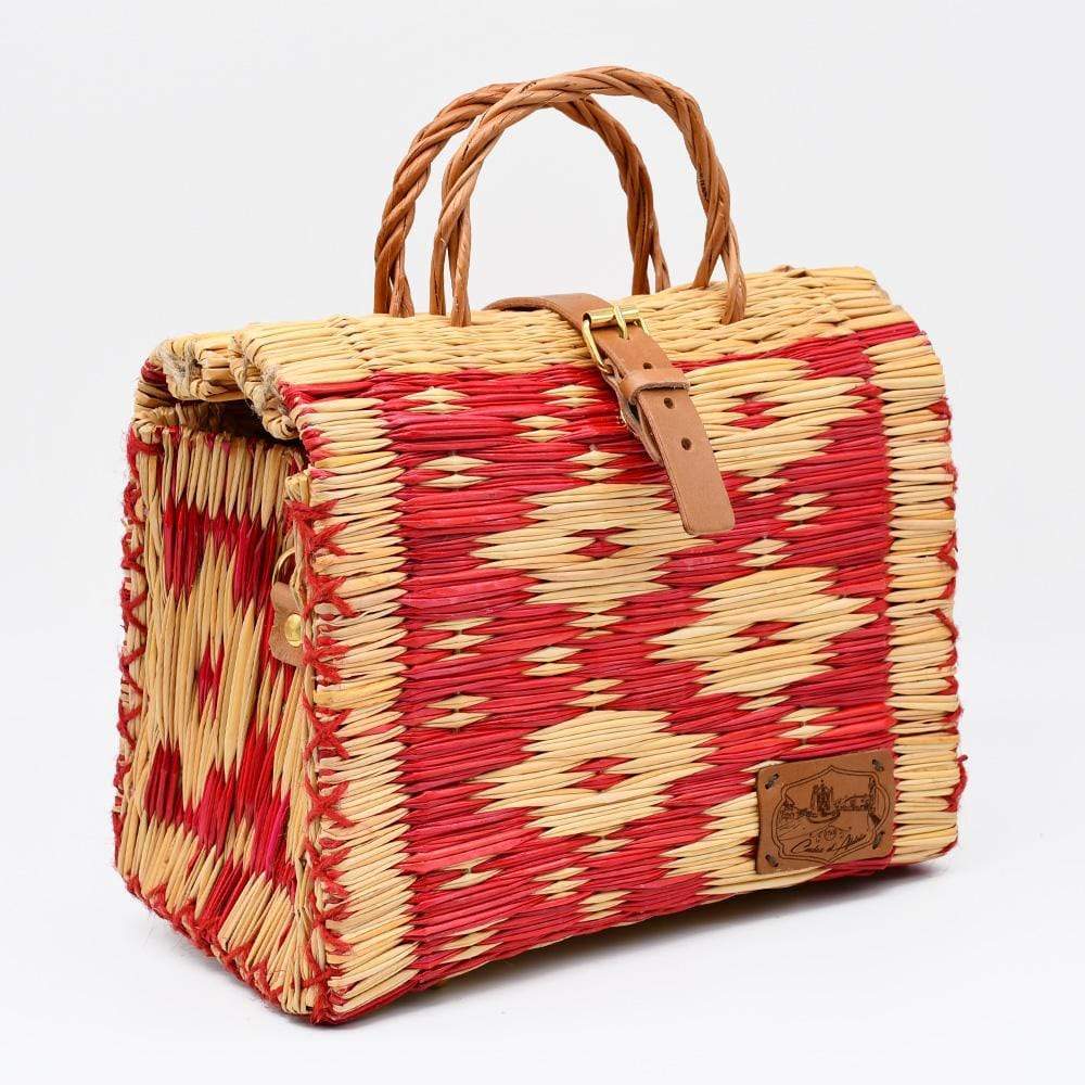 Sac cabas en osier (jonc) 26cm - Rouge & naturel