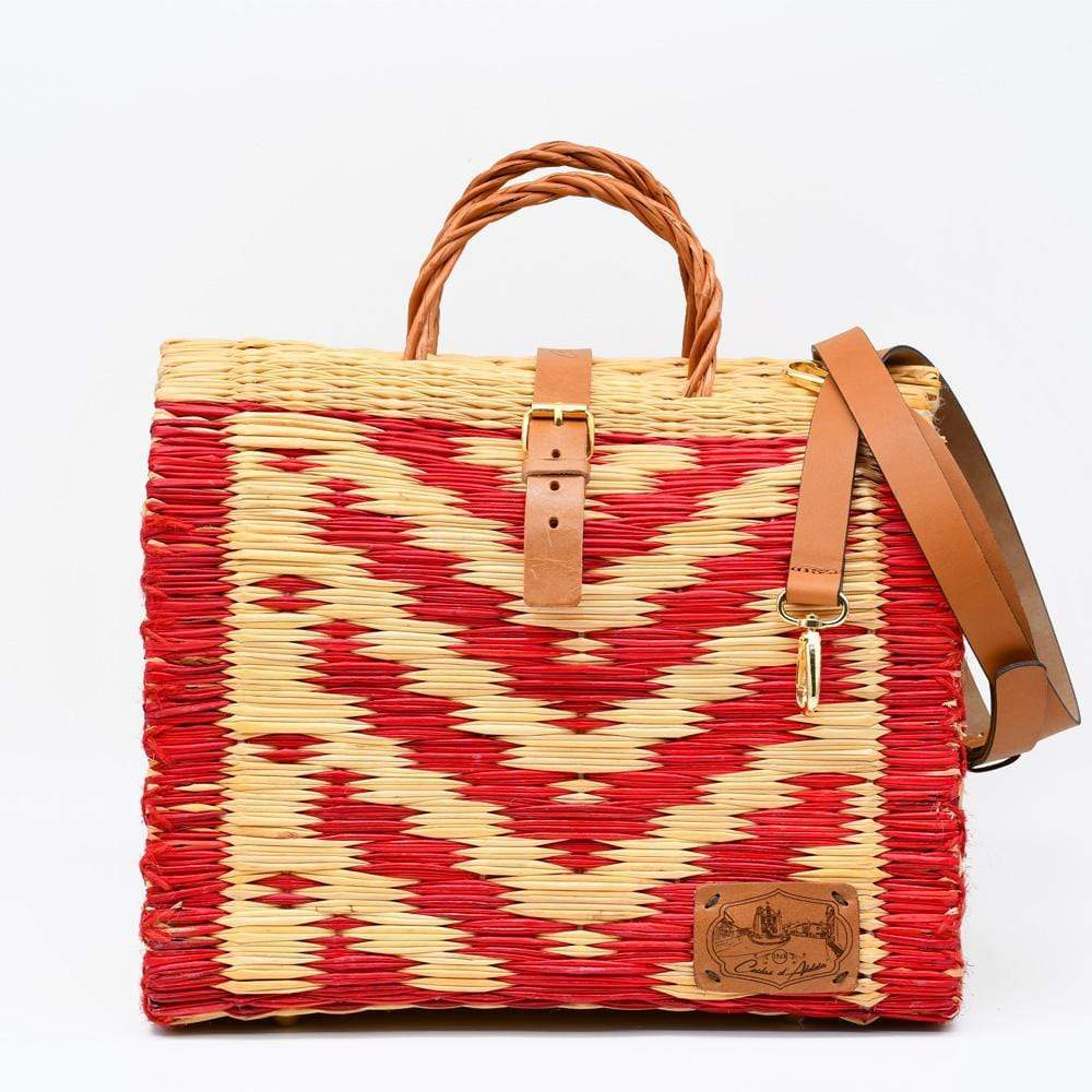 Sac cabas en osier (jonc) 30cm - Rouge & naturel