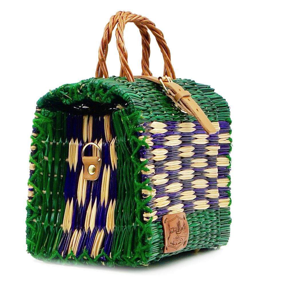 Sac cabas en osier (jonc) 22cm - Vert & violet
