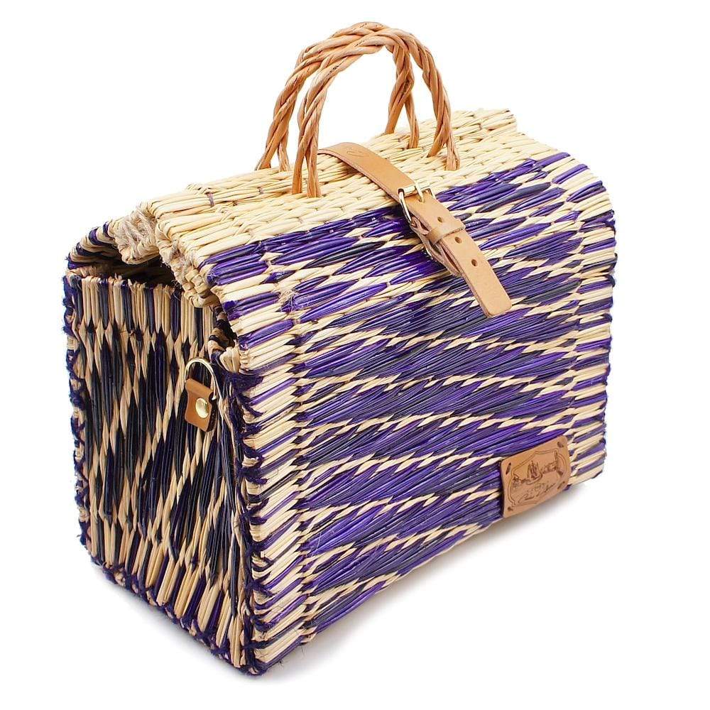 Sac cabas en osier (jonc) 30cm - Violet & naturel