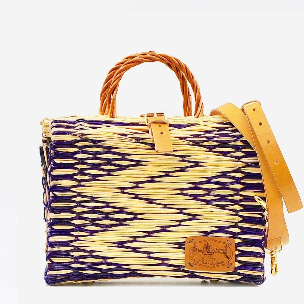 Sac cabas en osier (jonc) 26cm - Violet & naturel