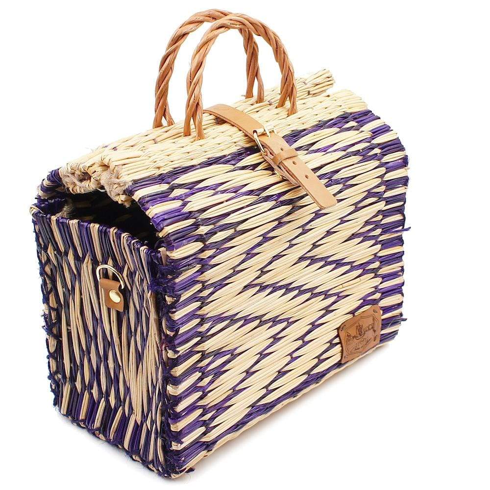 Sac cabas en osier (jonc) 30cm - Violet & naturel