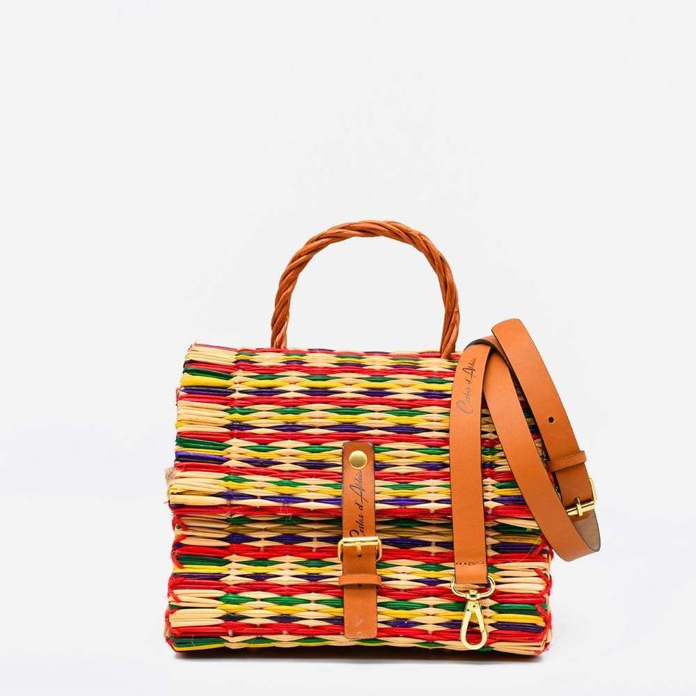 Sac cartable en osier (jonc) 22cm - Multicolore