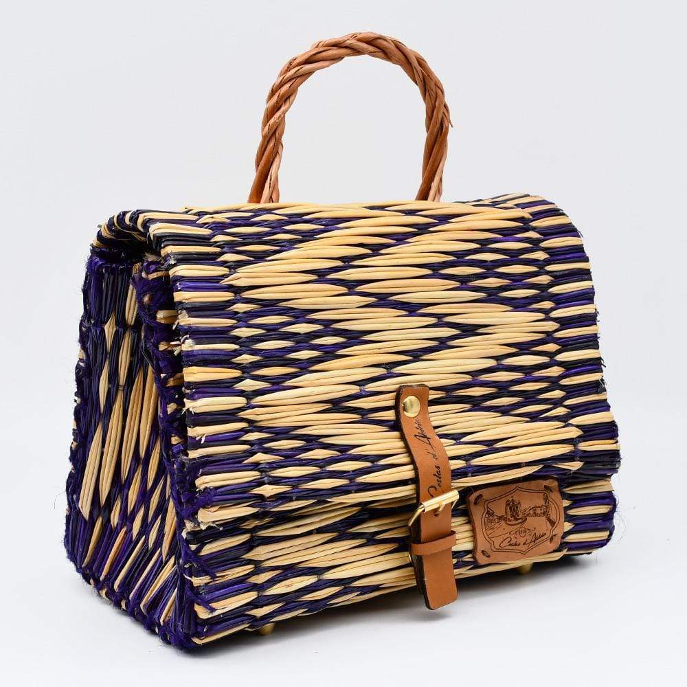 Sac cartable en osier (jonc) 25cm - Violet & naturel