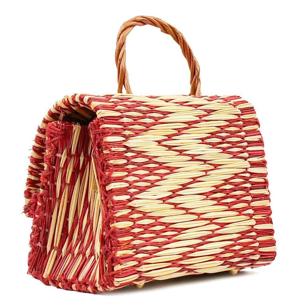 Sac cartable en osier (jonc) 25cm - Rouge & naturel