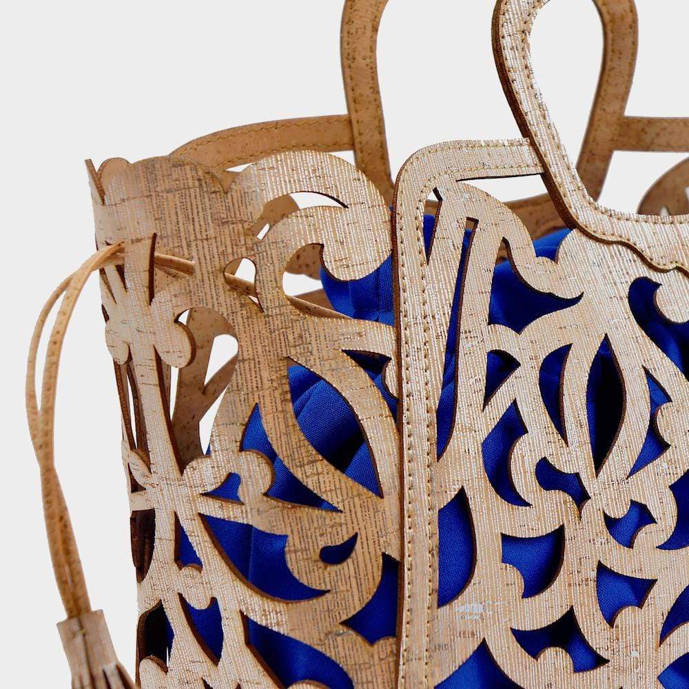Sac panier en liège Doré et Bleu