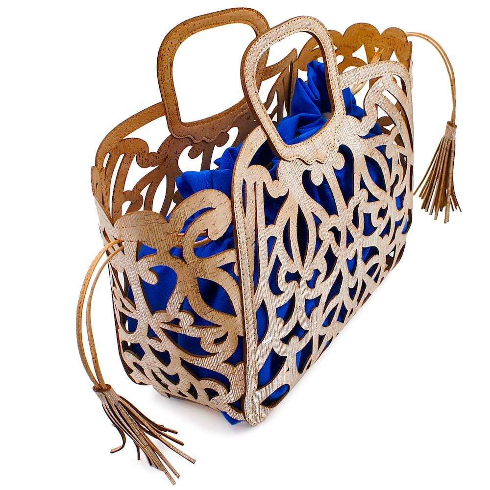 Sac panier en liège Doré et Bleu