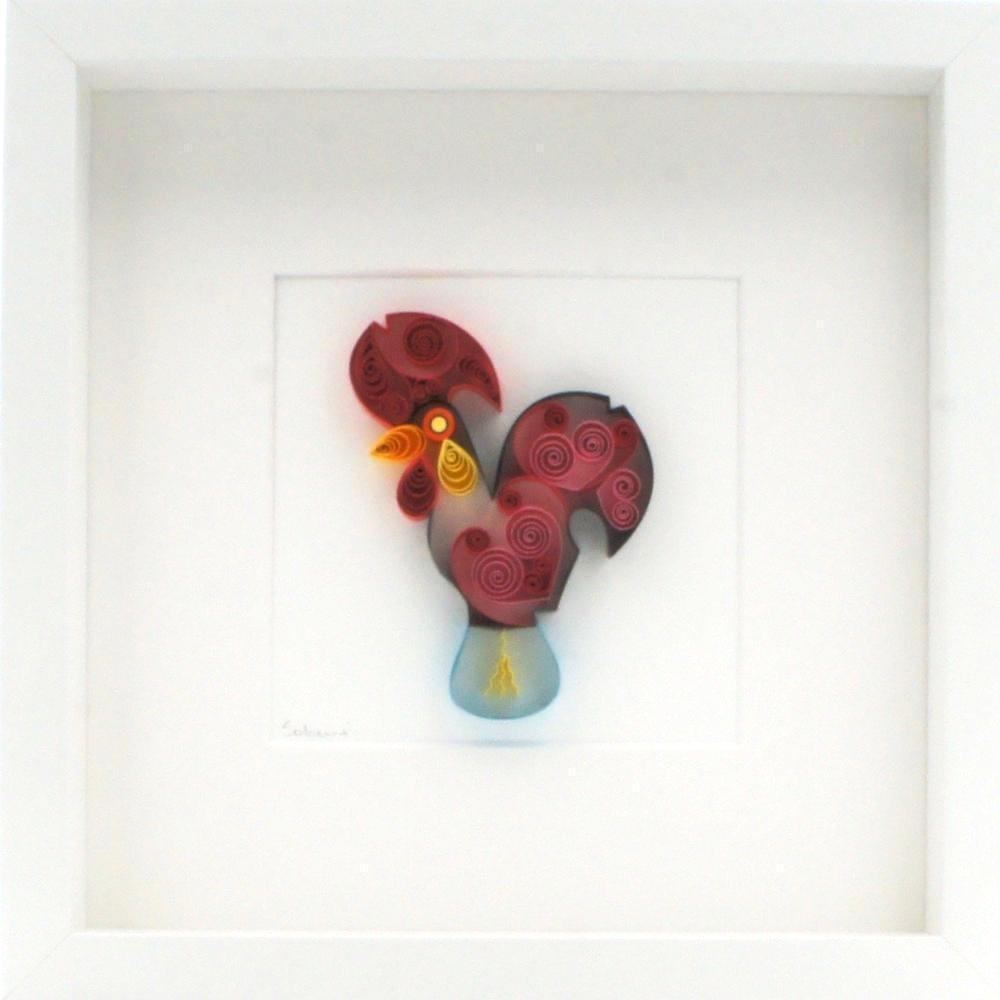 Tableau en paperolles "Coq de Barcelos"